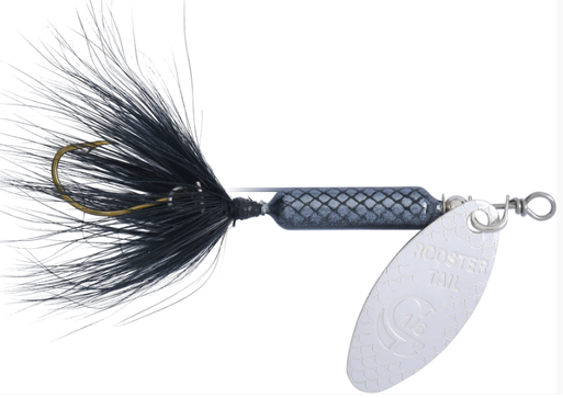 Wordens S208-BL Rooster Tail In-Line Spinner, 2 1/4, 1/8 oz, Single Hook,  Black Brass Blade